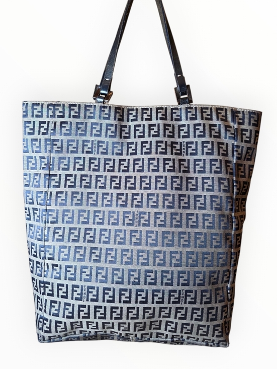 Fendi Handbags - Fendi Zucchino Blue Monogram Tote Bag FF Canvas Shoulder Bag Vintage